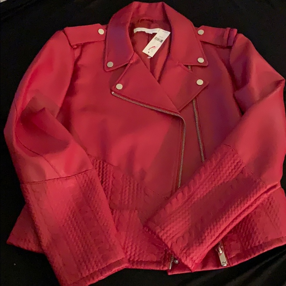 Red Faux leather Jacket Size Large
